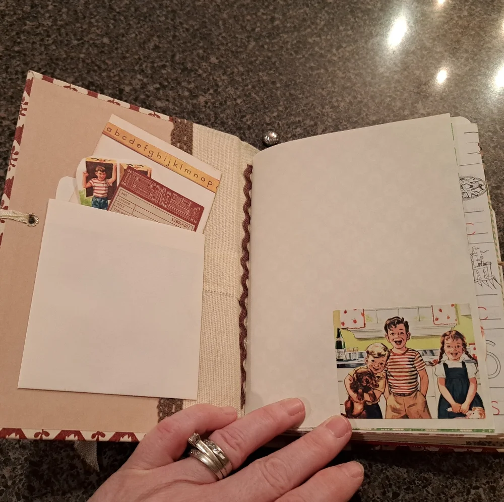 Red and Cream Patterned Junk Journal Hand Made